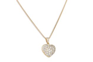 A DIAMOND SET LOCKET, heart shaped, mounted in 18ct yellow gold, to a 18ct gold chain. Estimated: