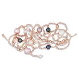 A PEARL BRACELET, laced beaded style to a gold clasp