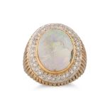 AN OPAL AND DIAMOND CLUSTER RING, mounted in 14ct gold, 15.3 g., (opal damaged). Size: L