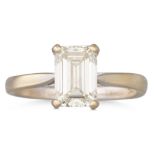 A DIAMOND SOLITAIRE RING, the emerald cut diamond mounted in 18ct white gold. Together with copy GIA