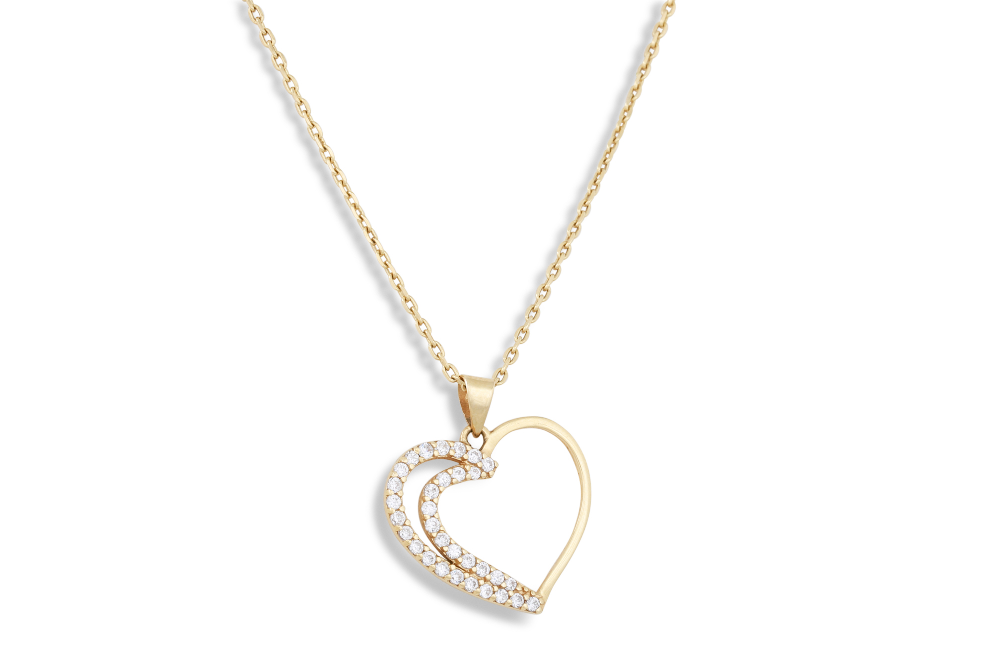 A 14CT YELLOW GOLD PENDANT, modelled as a heart, on a 14ct yellow gold chain, 3.8 g.