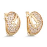 A PAIR OF PAVÉ SET DIAMOND EARRINGS, mounted in 14ct yellow gold. Estimated: weight of diamonds: 0.