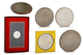 A PAIR OF AMERICAN SILVER DOLLARS 1912 & 1923, plus a 1971 Eisenhower silver proof and a 3 x 1973 cu