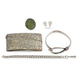 AN ANTIQUE SILVER GRADUATED BRACELET, together with a modern Irish silver Kilkenny design bangle,