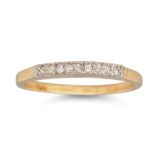 A DIAMOND HALF ETERNITY RING, mounted in 18ct yellow gold, size N