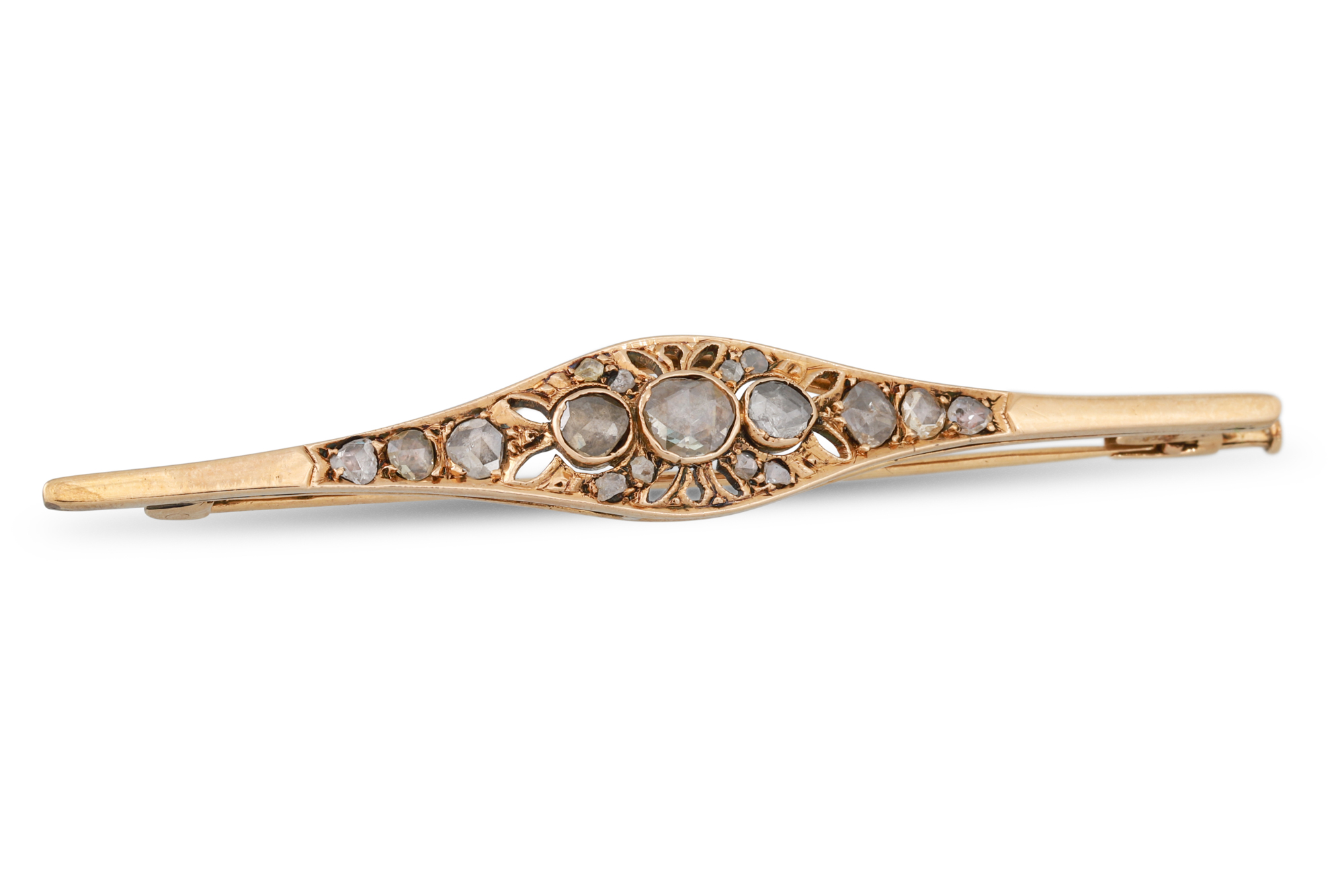 A ROSE CUT DIAMOND BROOCH, mounted in yellow gold