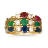 A DIAMOND AND GEM SET RING, in 18ct gold. Size: J - K