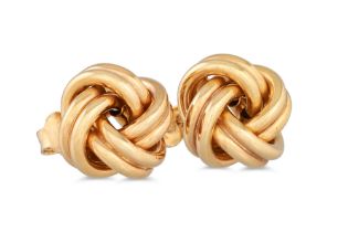 A PAIR OF KNOT EARRINGS, mounted in 9ct yellow gold, 1.9 g.