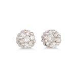 A PAIR OF DIAMOND CLUSTER EARRINGS, the brilliant cut diamonds mounted in white gold