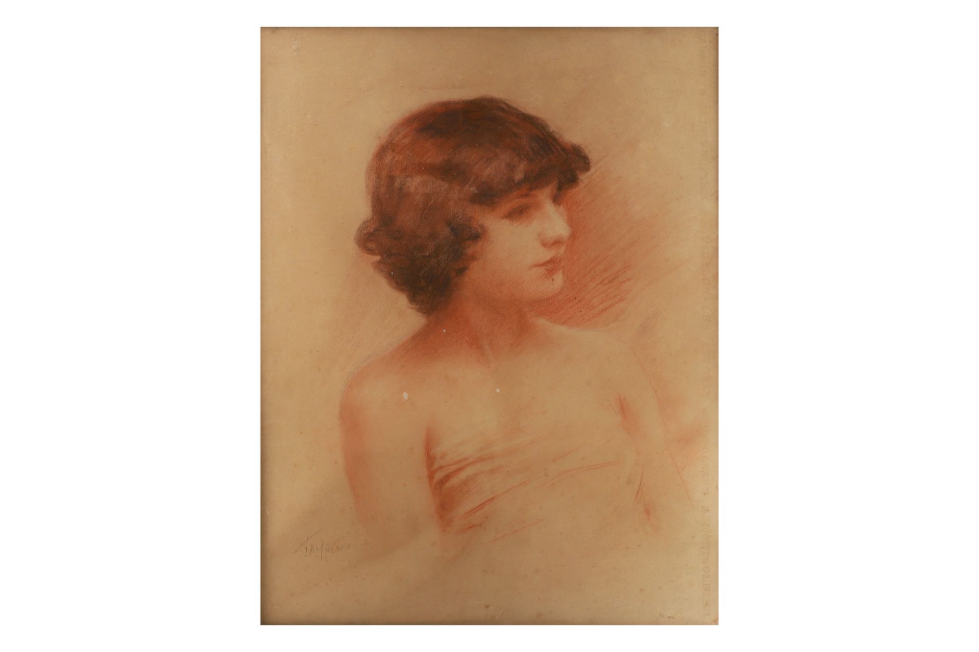 EDWARDIAN SCHOOL, ca 1910, portrait of a young woman Conté, ca 18 × 24”, signed & inscribed
