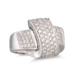 A DIAMOND CLUSTER RING, pavé set, of knotted form, mounted in 18ct white gold, size O