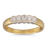 A FIVE STONE DIAMOND RING, the brilliant cut diamonds mounted in 18ct yellow gold. Estimated: weight