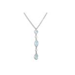 AN AQUAMARINE AND DIAMOND PENDANT, on an 18ct white gold chain, suspending various faceted