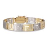 A 14CT GOLD BRACELET, Greek key design, 30 g.