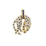 A DIAMOND AND ENAMEL PENDANT, modelled as a leopard, pavé set in 18ct yellow gold