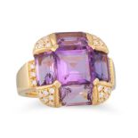 AN AMETHYST AND PAVÉ DIAMOND SET RING, mounted in 18ct yellow gold, London hallmark, 19 g. size L