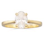 AN OVAL DIAMOND SOLITAIRE RING, the oval diamond to a yellow gold band. Together with a GIA Cert.