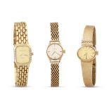 THREE 9CT GOLD LADY'S WATCHES