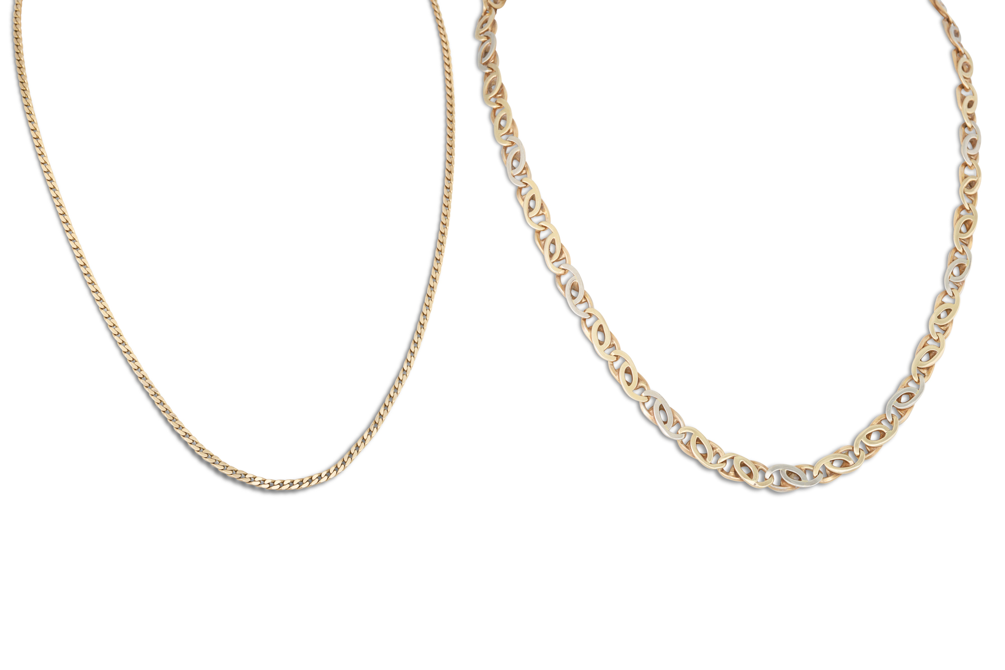 TWO 9CT GOLD NECK CHAINS, 30.2 g.