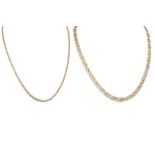 TWO 9CT GOLD NECK CHAINS, 30.2 g.