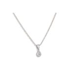 A PAVÉ DIAMOND SET PENDANT, pear shaped, mounted in 18ct white gold, to an 18ct white gold trace