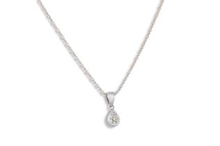 A PAVÉ DIAMOND SET PENDANT, pear shaped, mounted in 18ct white gold, to an 18ct white gold trace