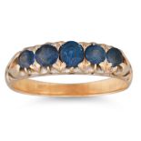 A VINTAGE SAPPHIRE DRESS RING, the graduated five stone ring mounted in 15ct gold, size R, 4 g.
