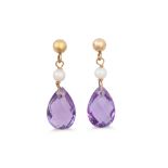 A PAIR OF AMETHYST AND PEARL EARRINGS, suspending briollete drops, mounted in 9ct gold