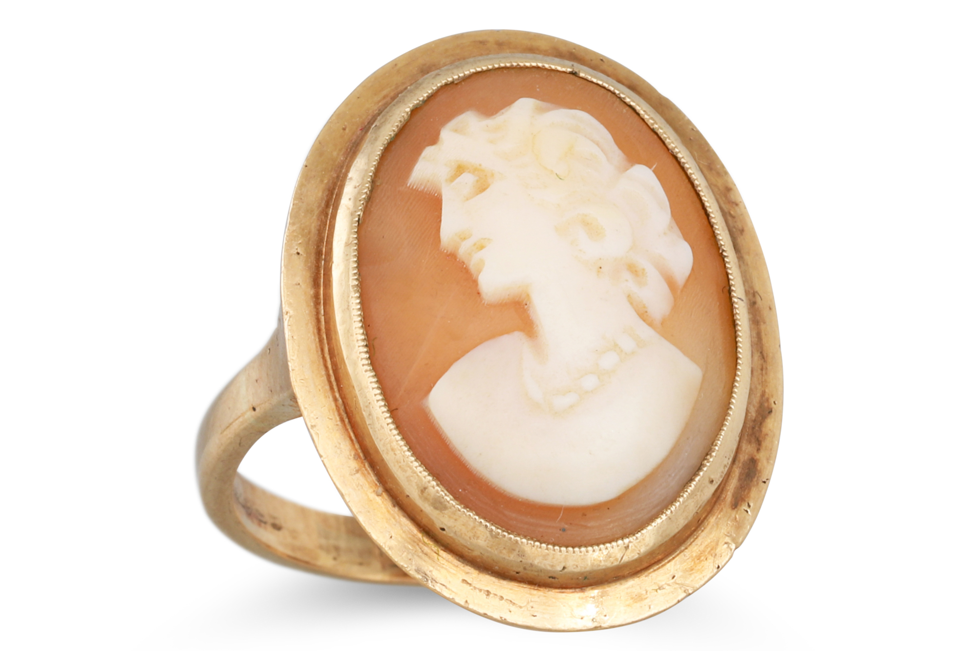 A 9CT GOLD CAMEO RING, together with an opal ring in 9ct gold. Size: K-L and N - Image 2 of 3