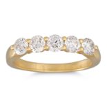 A DIAMOND FIVE STONE RING, the brilliant cut diamonds mounted in 18ct yellow gold. Estimated: weight
