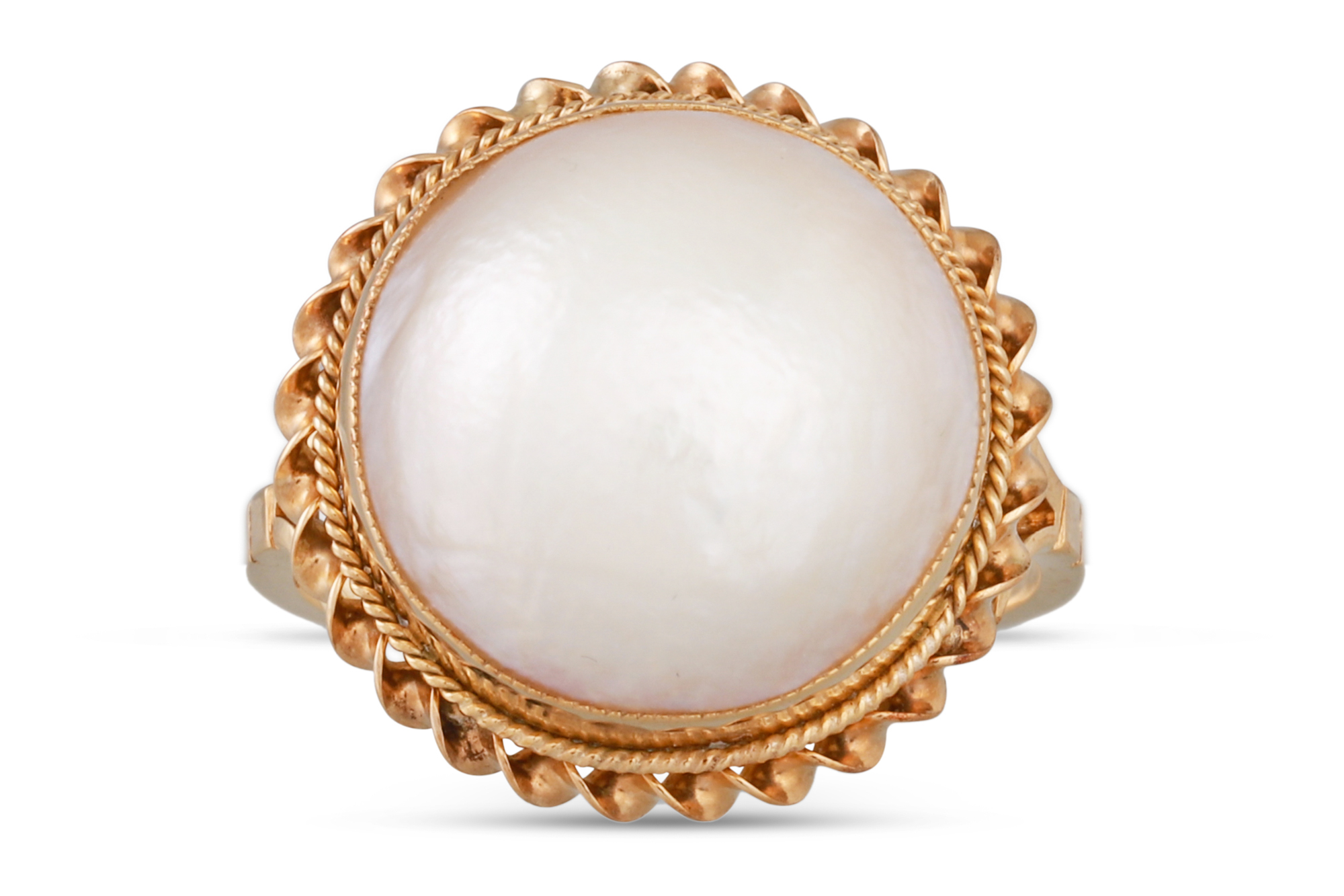 A MABE PEARL RING, mounted in yellow gold, together with a pearl set ring. Sizes: L and K-L - Image 3 of 3