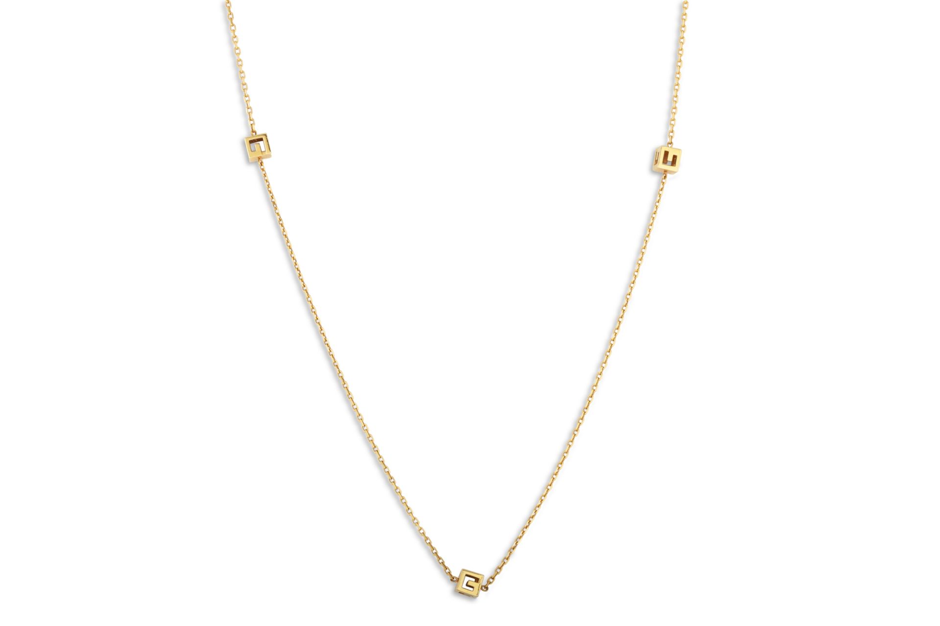 AN 18CT GOLD GUCCI LARIAT NECKLACE, original box, 16.4 g.