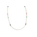 AN EMERALD, RUBY, SAPPHIRE AND DIAMOND SET NECKLACE, the beaded and faceted stones linked by 18ct