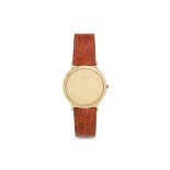 AN 18CT GOLD GENT'S GUCCI WRISTWATCH, champagne face with Roman numerals, brown leather strap,