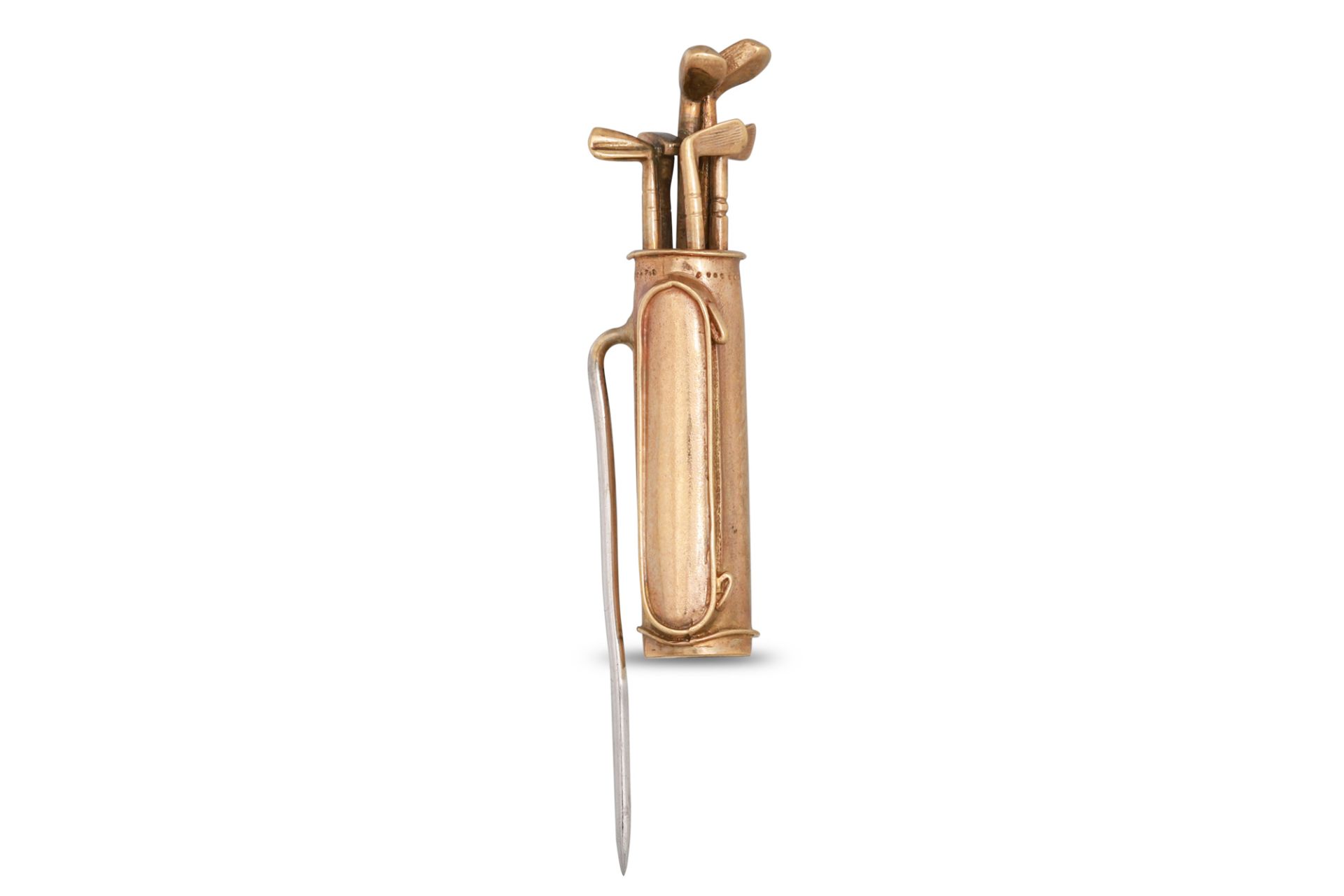 A TIE PIN, modelled as golf clubs in 9ct yellow gold