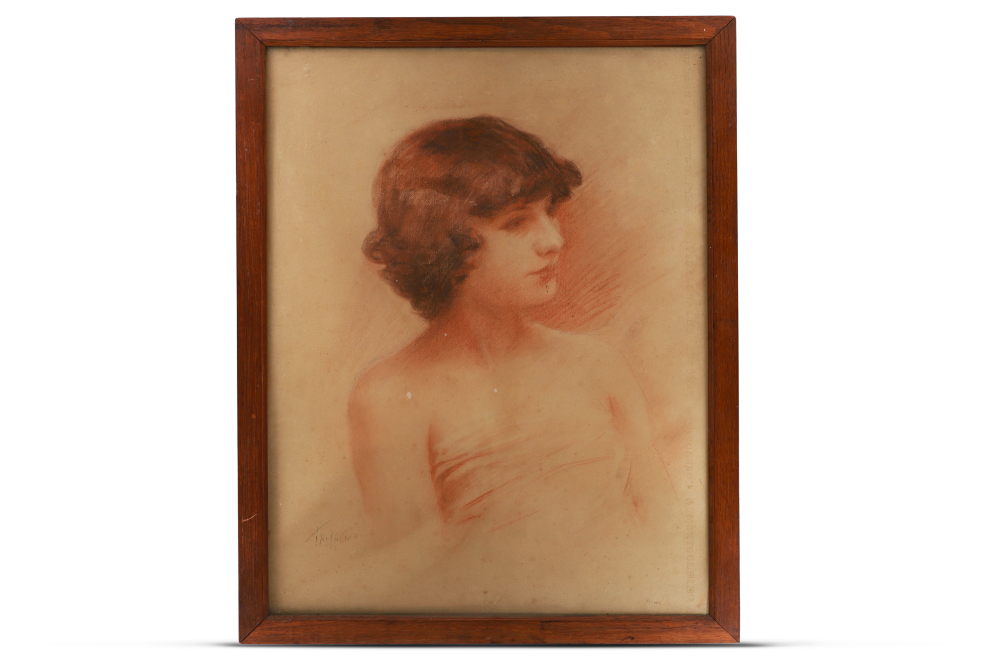 EDWARDIAN SCHOOL, ca 1910, portrait of a young woman Conté, ca 18 × 24”, signed & inscribed - Image 2 of 3