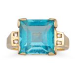 A TOPAZ RING, to diamond shoulders, in 14ct yellow gold. Size: I