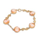 A VINTAGE CAMEO BRACELET, mounted in 9ct gold, ca 1970