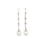 A PAIR OF PEARL DROP EARRINGS, mounted in 14ct white gold