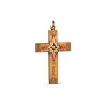 AN ANTIQUE GOLD PLATED CROSS, engraved decoration, 12.3 g.