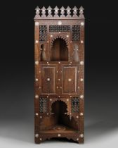 AN OTTOMAN BONE INLAID HARDWOOD CORNER CABINET, 19TH CENTURY