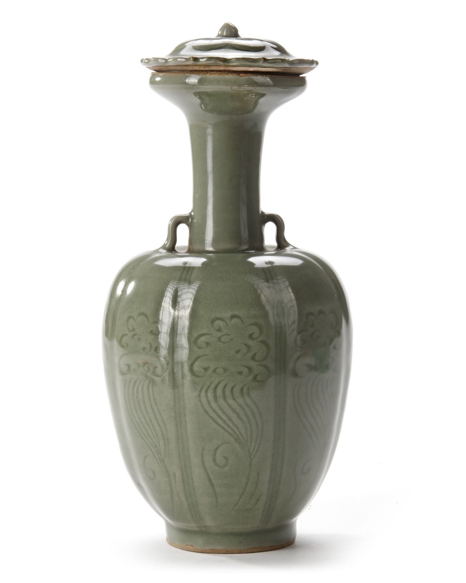 A CHINESE LONGQUAN CELADON GLAZED MELON-SHAPED VASE, SONG DYNASTY (960-1279)