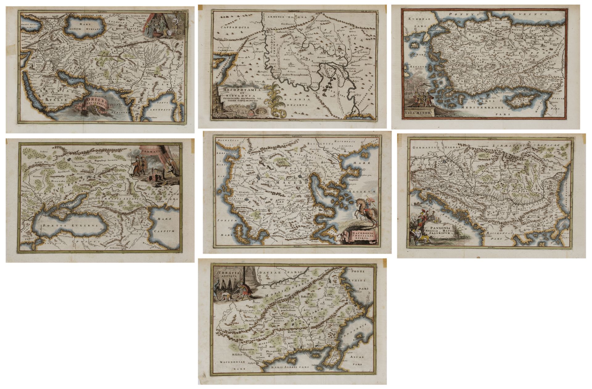 SEVEN HAND-COLOURED COPPER ENGRAVINGS, CIRCA 1735