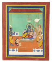 RAMA AND SITA WORSHIPPED BY HANUMAN MEWAR, RAJASTHAN, CIRCA 19TH CENTURY