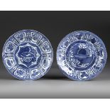 TWO CHINESE BLUE AND WHITE KRAAK PORCELAIN DISHES, WANLI PERIOD (1572-1620)