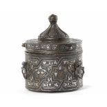 A FINE BRONZE INKWELL WITH A DOMED LID, KHORASAN, PERSIA, EARLY 13TH CENTURY