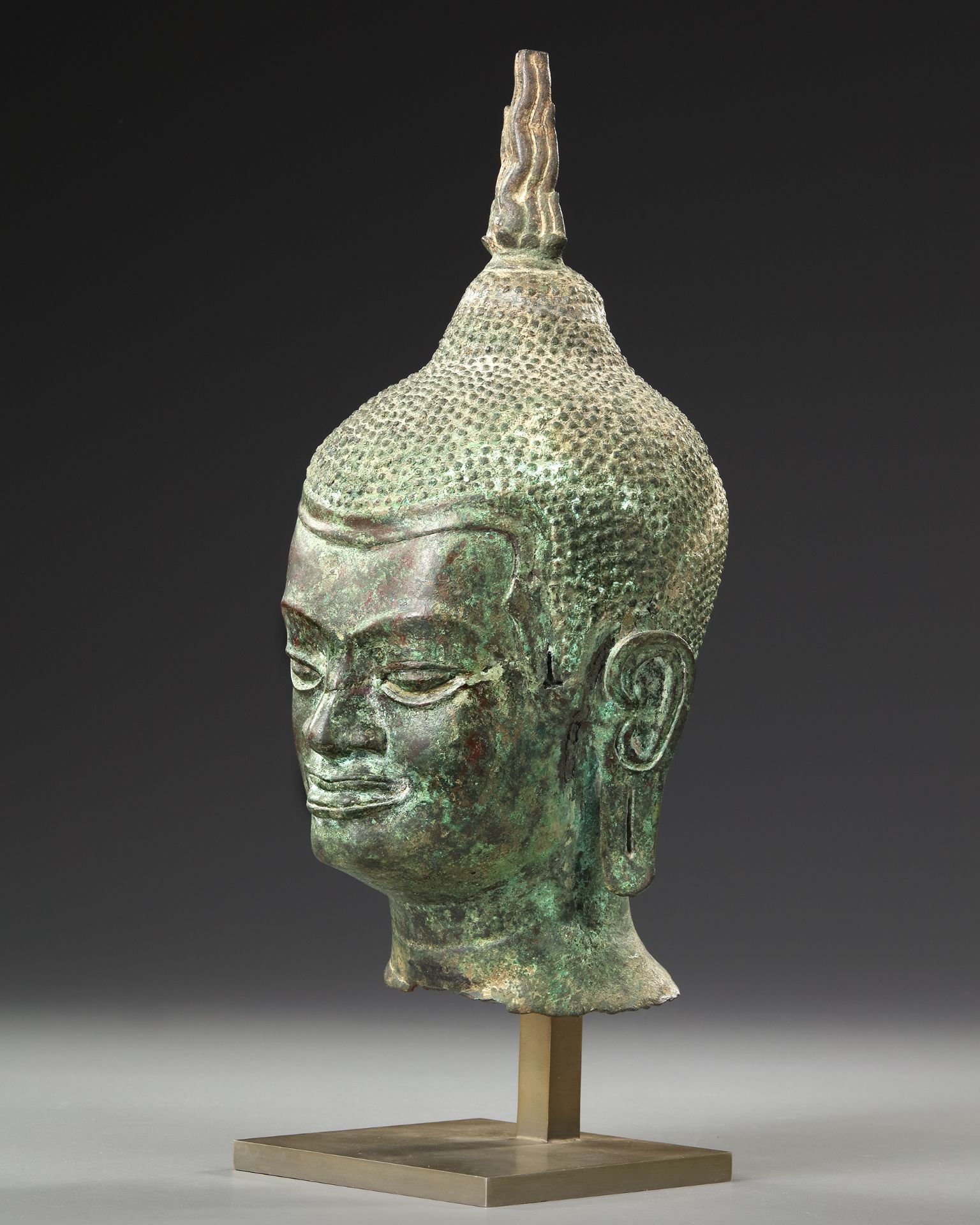 A BRONZE HEAD OF BUDDHA, THAILAND, CIRCA 1500 - Image 2 of 4