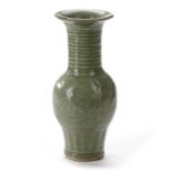 A CHINESE LONGQUAN CELADON BALUSTER VASE, MING DYNASTY (1368-1644)