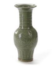 A CHINESE LONGQUAN CELADON BALUSTER VASE, MING DYNASTY (1368-1644)