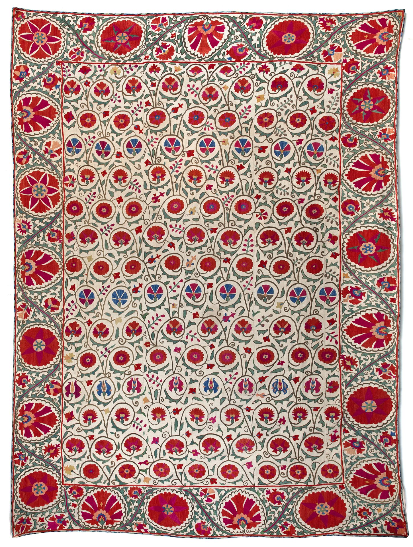 A SUZANI, SILK EMBROIDERED PANEL, BUKHARA, UZBEKISTAN, 19TH CENTURY